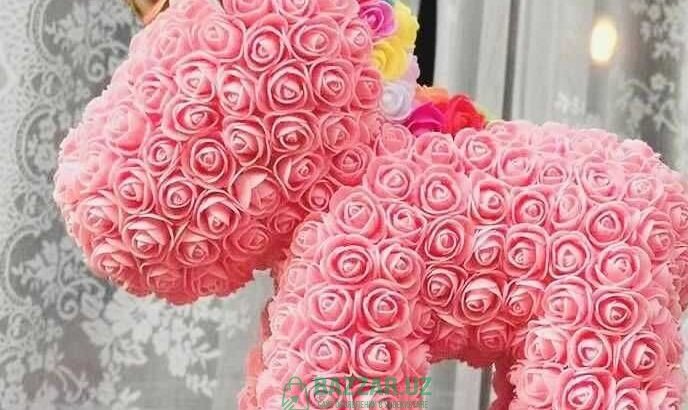 Подарок единорог из роз игрушка из роз Фоамиран цв